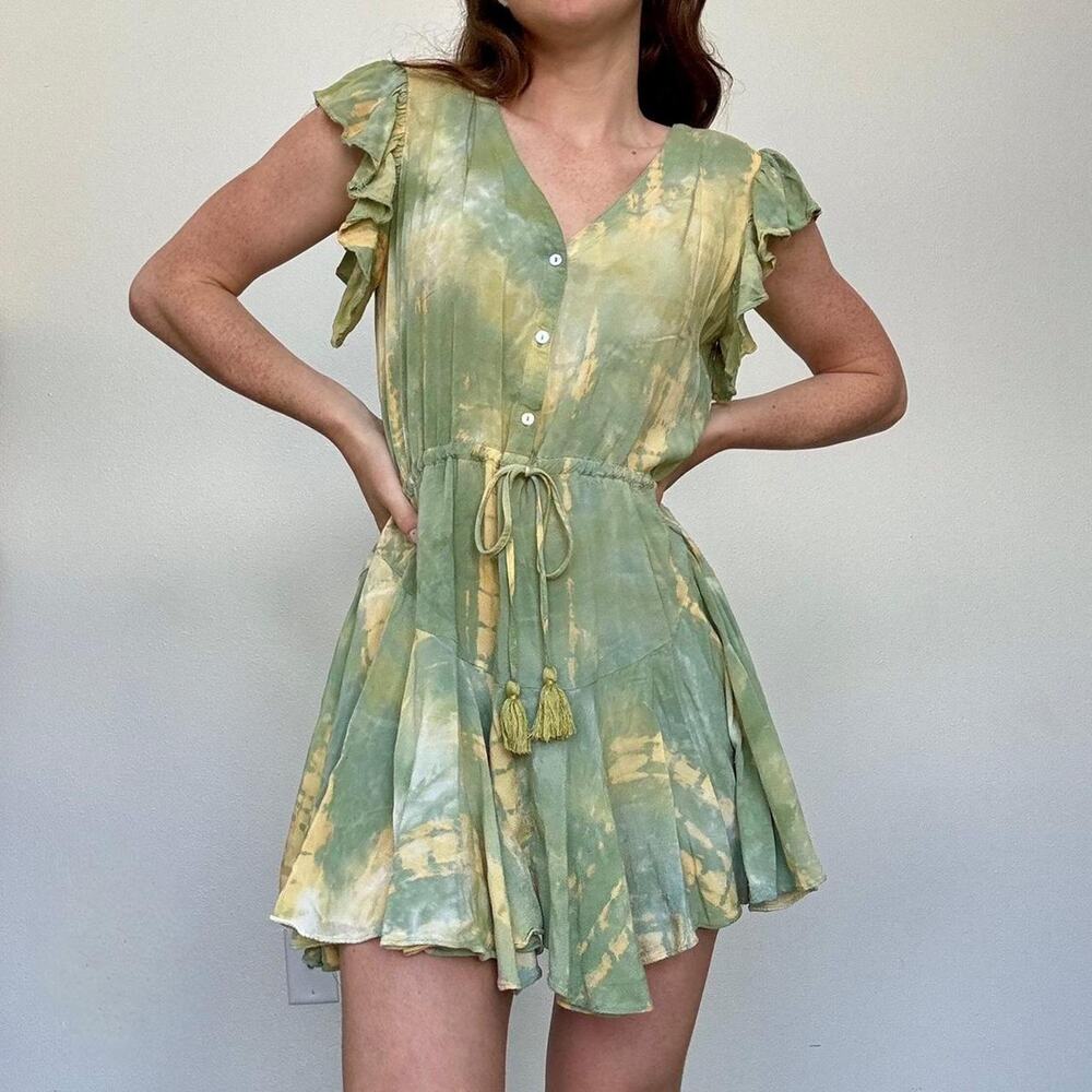 Aakaa green tie dye ruffle fairy dress - Picture 2 of 8